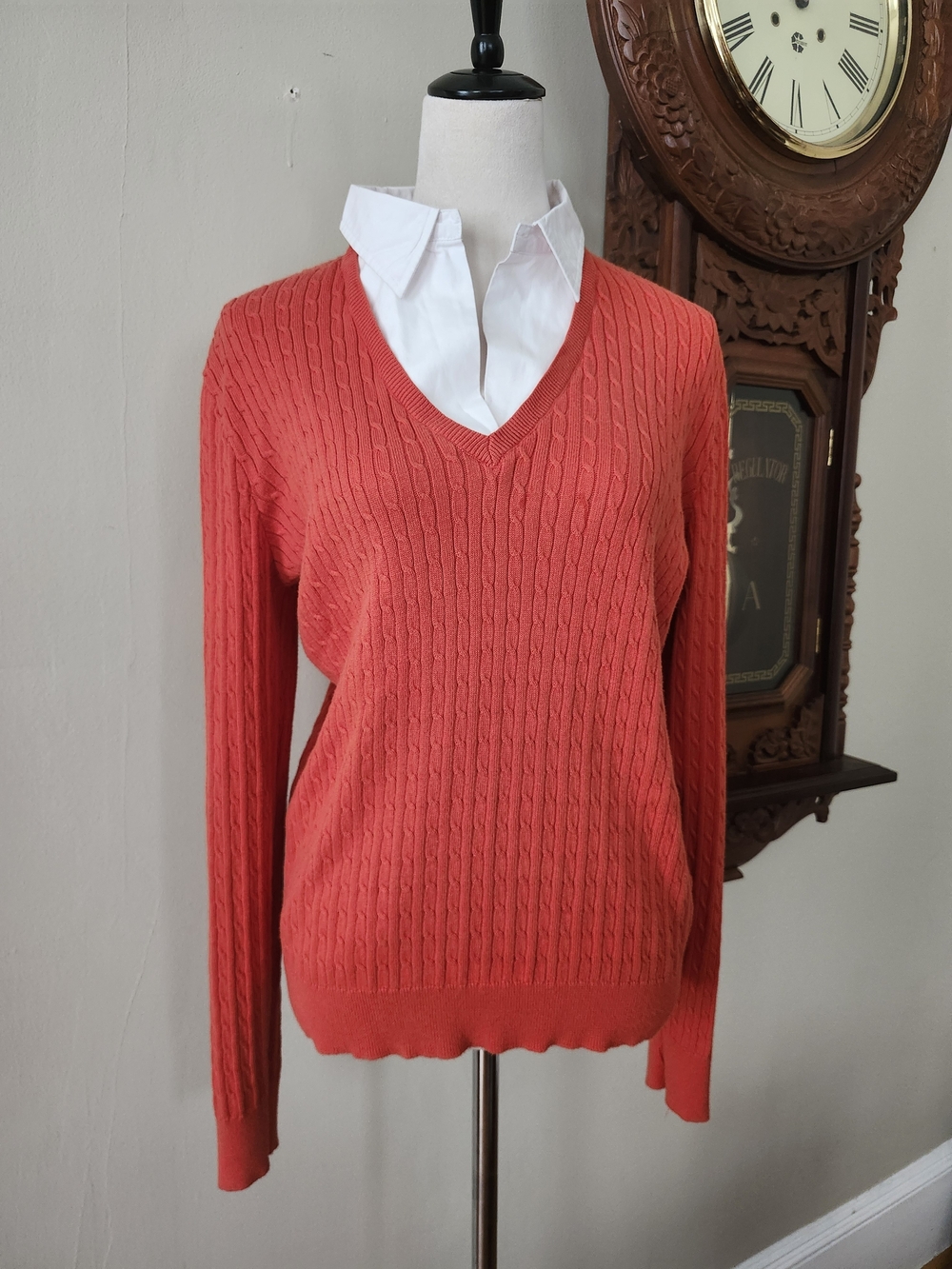 LAUREN Ralph Lauren Collar V-Neck Cable Knit Sweater
